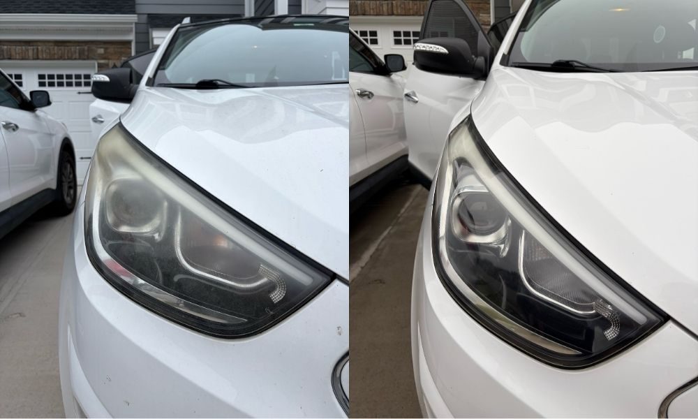 Headlight before and after restoration
