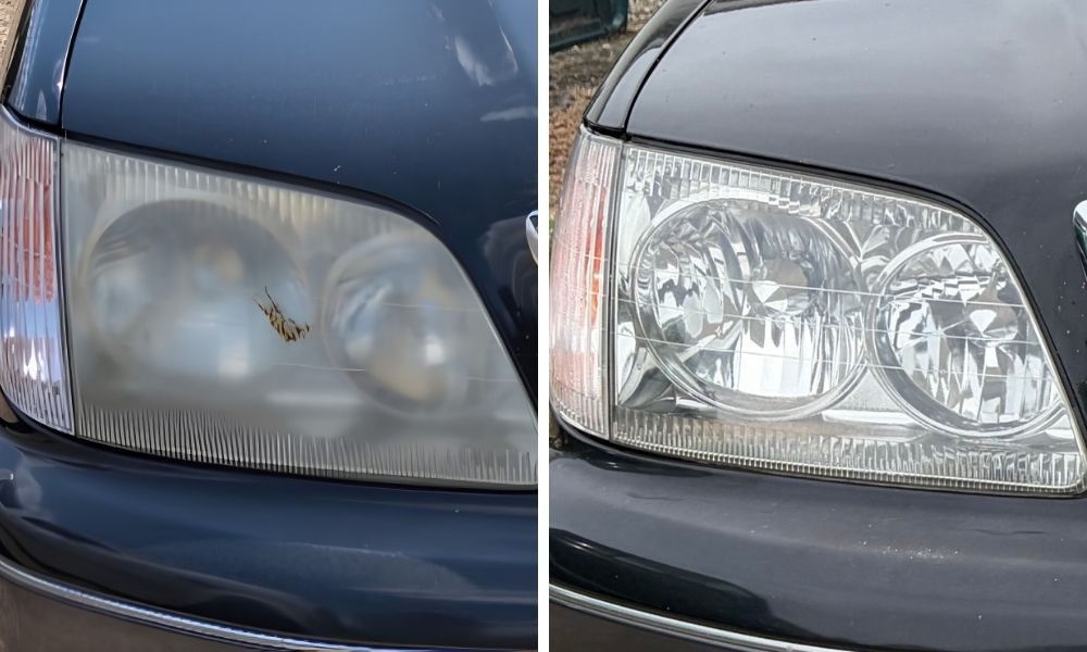 Cloudy headlight before and after restoration